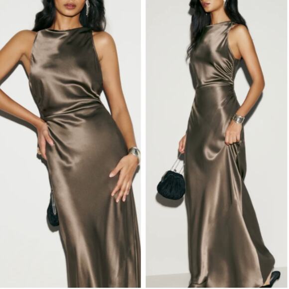 Reformation Dresses & Skirts - Reformation Anaiis Silk Maxi Dress Gown Morel Cafe Wedding Event Party size 8 C0